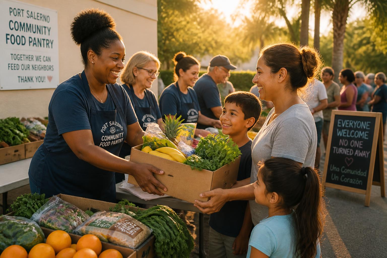 Volunteers helping families through community food outreach