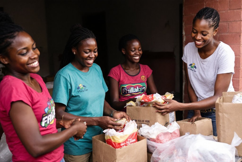 Volunteers packing food for outreach